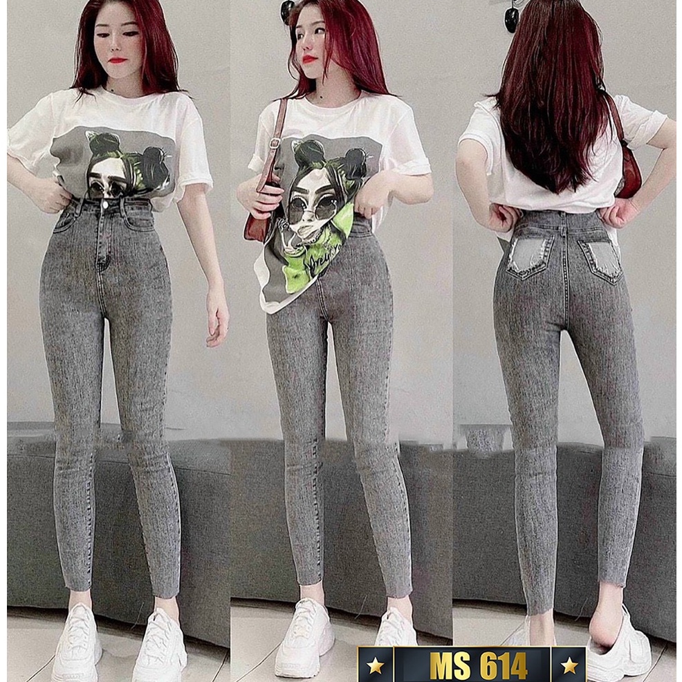 Quần jean nữ đen xám cao cấp-quần jean nữ lưng cao chất liệu denim co giãn(fom chuẩn shop)Lady-Hn Store88 N4