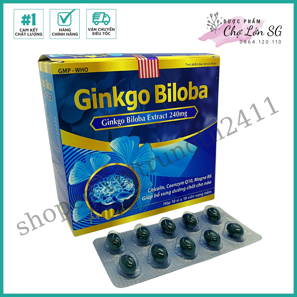 Hoạt huyết dưỡng não GINKGO BILOBA giúp bổ dung dưỡng chất cho não (240mg XANH DƯƠNG) - Hộp 100 viên