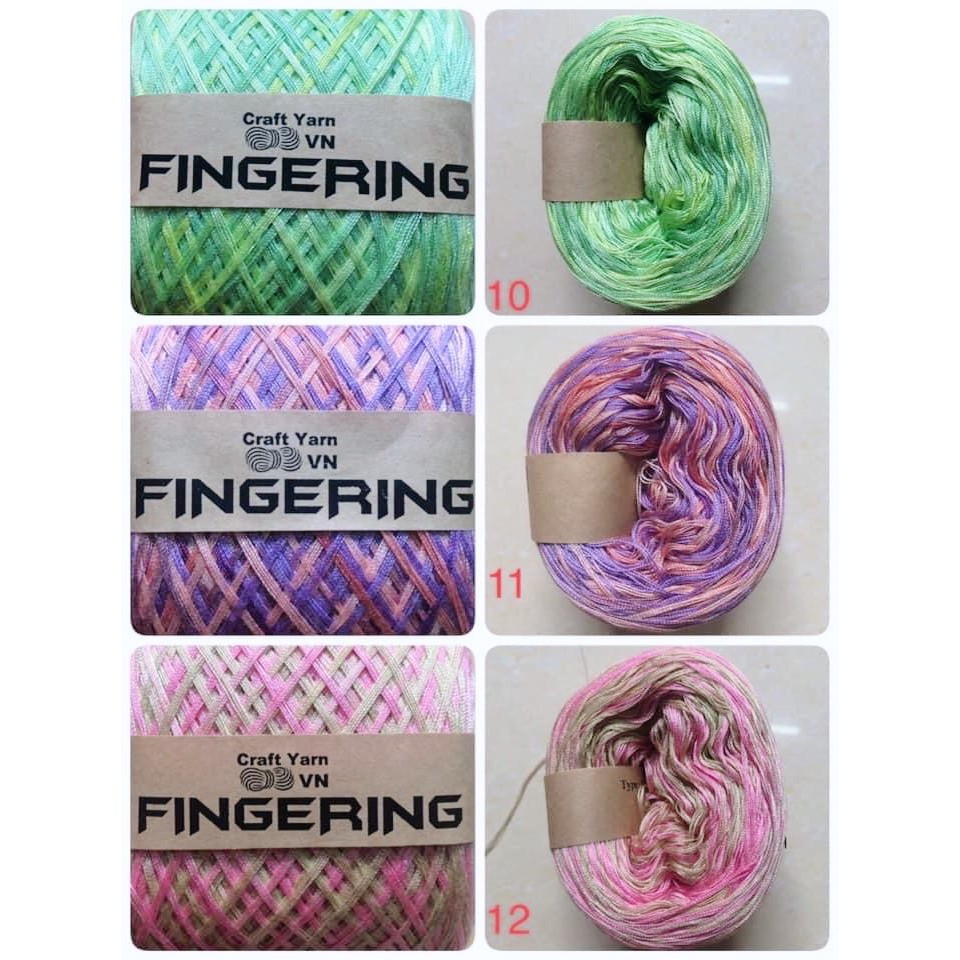 SALE BỎ MẪU - Sợi Fingering loang - Sợi cotton bóng chuyển màu dùng đan móc áo mùa hè.