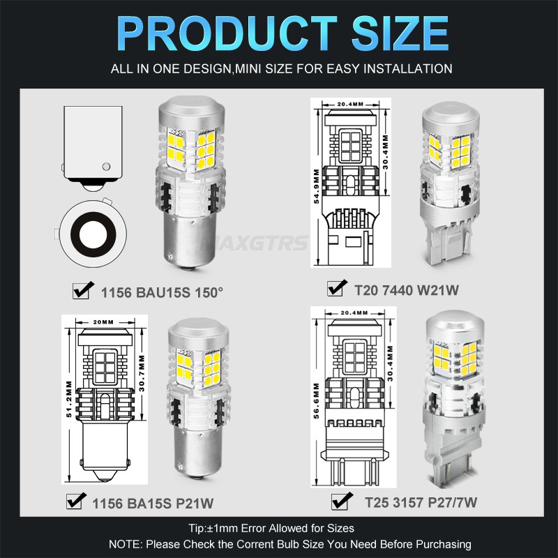 Bộ 2 Bóng Đèn Led MAXGTRS Canbus Ba15S P21W 1156 7440 W21W 3030 Cho Xe Hơi