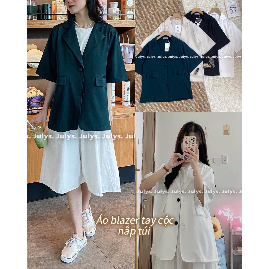 Áo blazer tay cộc 1 lớp nắp túi Julys (ảnh thật kèm video)