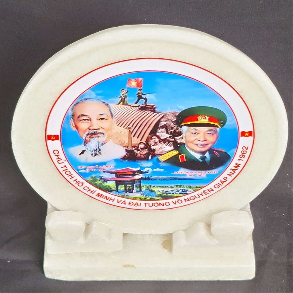 Đĩa Đá Trắng Bác Hồ Bác Giáp, Đĩa trang trí bàn làm việc, để tại kệ tủ làm quà lưu niệm