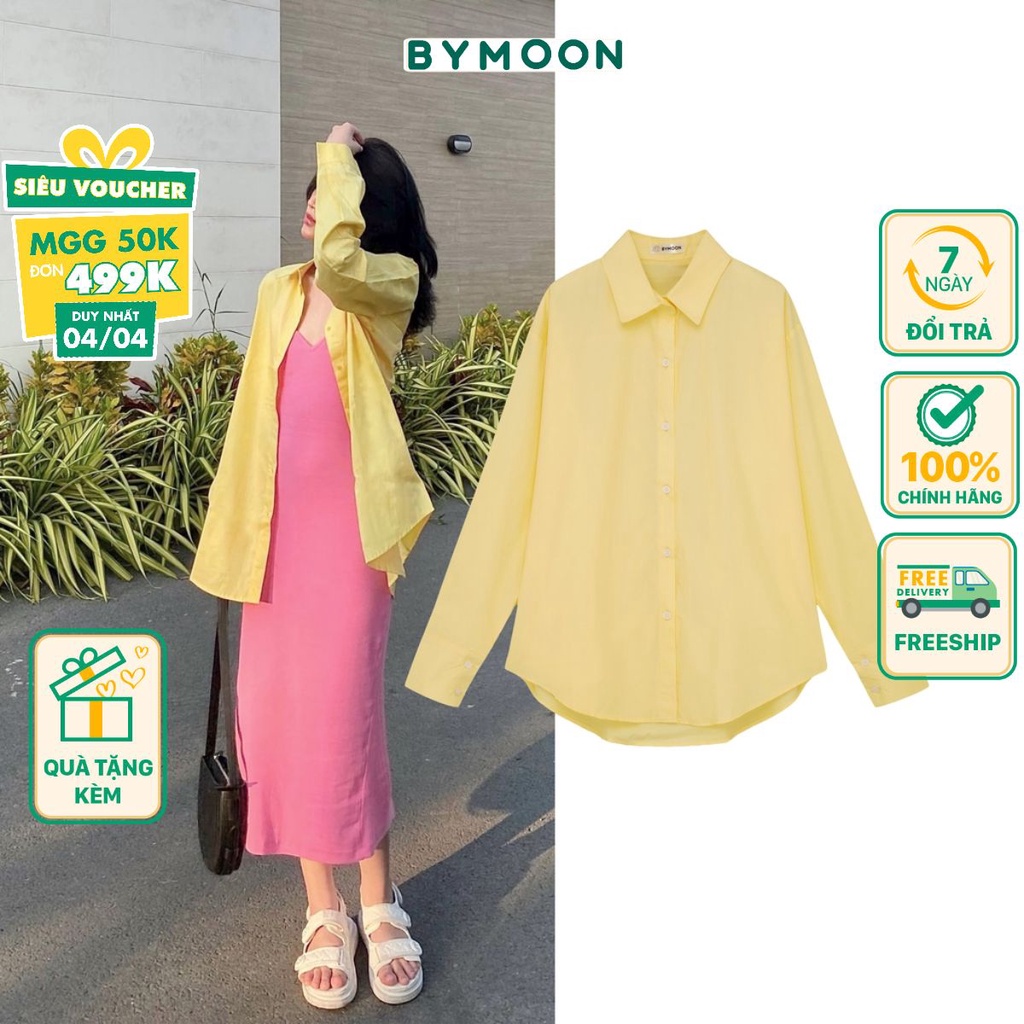 Áo sơmi oversize freesize nữ trơn cổ đức form rộng phong cách Hàn Quốc trẻ trung năng động thiết kế BYMOON A001 | BigBuy360 - bigbuy360.vn