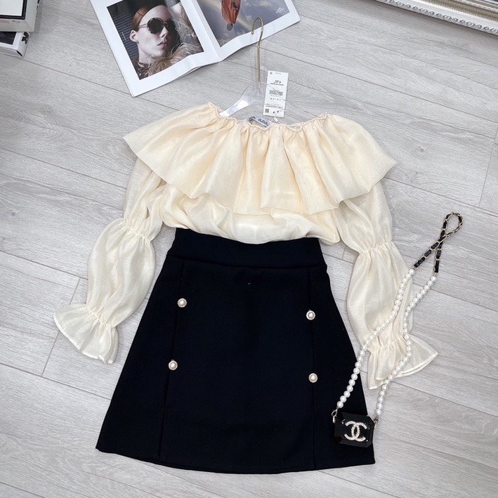 Chân váy chữ A NHẬT LINH thiết kế dáng ôm phối 2 hàng cúc đá sanh chảnh xẻ tà sexy quyến rũ - CV564