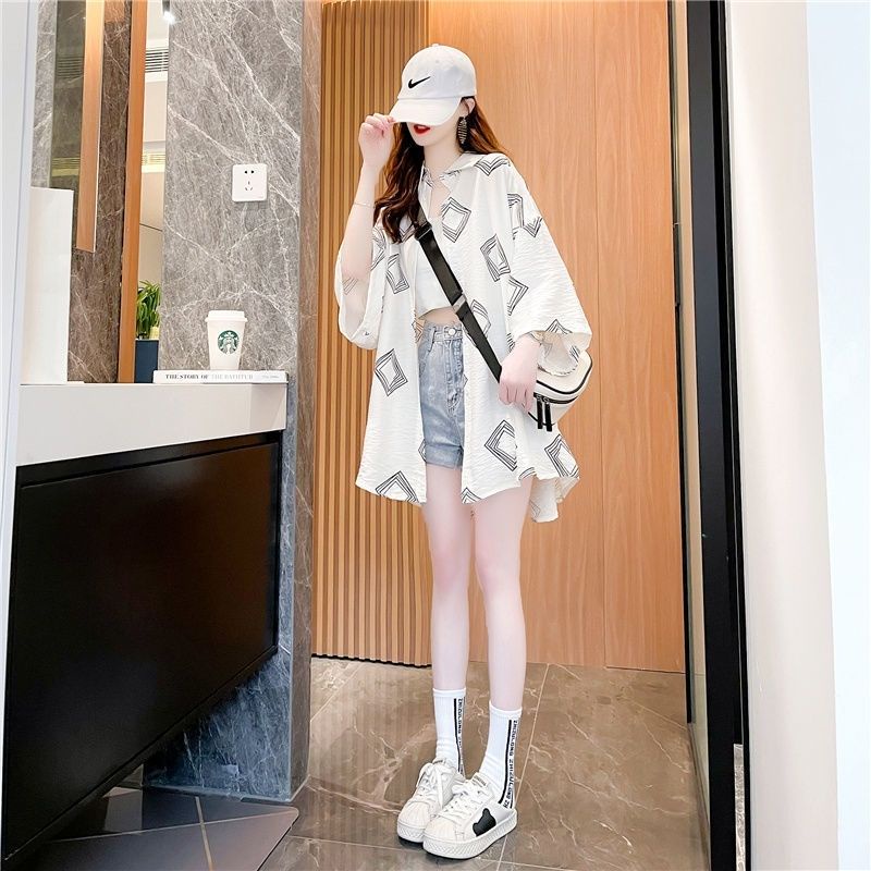 Áo Sơ Mi Tay Lửng Dáng Rộng Mỏng Chống Nắng Phong Cách Hàn Quốc Thời Trang Cho Nữ