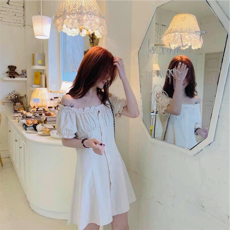 (QC L1) ĐẦM TRỄ VAI CHẤT ĐŨI TAY BỒNG NGẮN - VÁY BABYDOLL CỔ BÈO CÚC CÀI 4 MÀU
