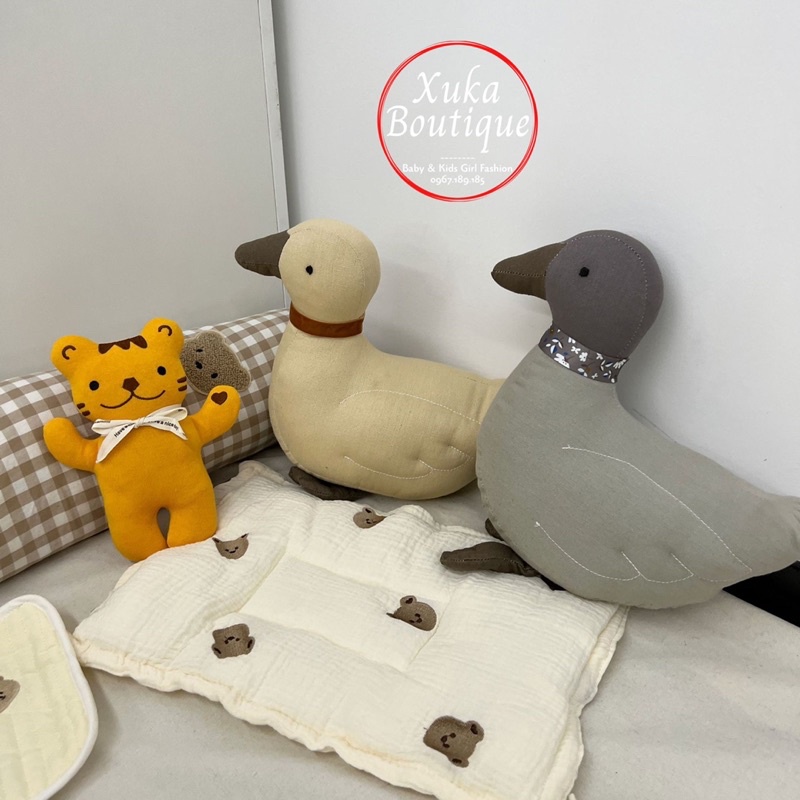 Gấu Bông Organic An Toàn Cho Bé Phong Cách Hàn Quốc - Búp Bê Vải Hình Chú Vịt Bông 100%