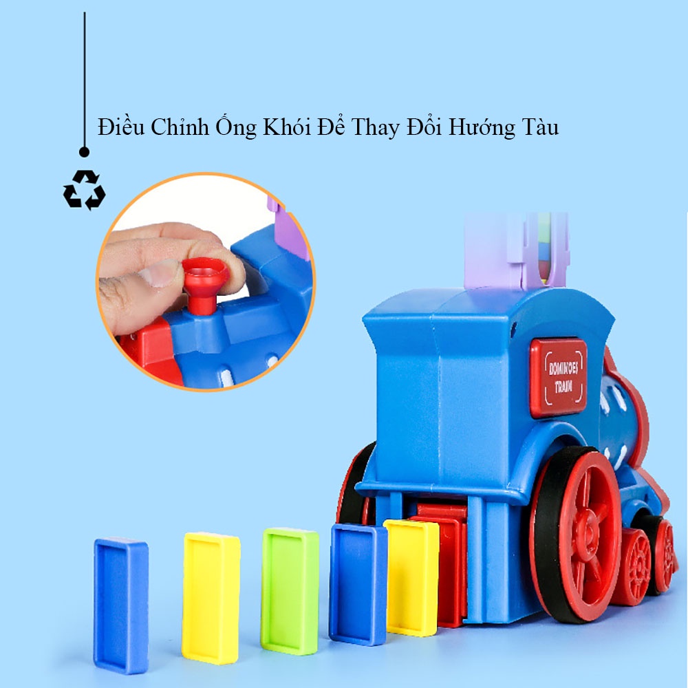 Đồ chơi trẻ em xe lửa điện domino, tàu lửa điện thả domino đồ chơi giáo dục rèn luyện tính kiên nhẫn và sáng tạo.
