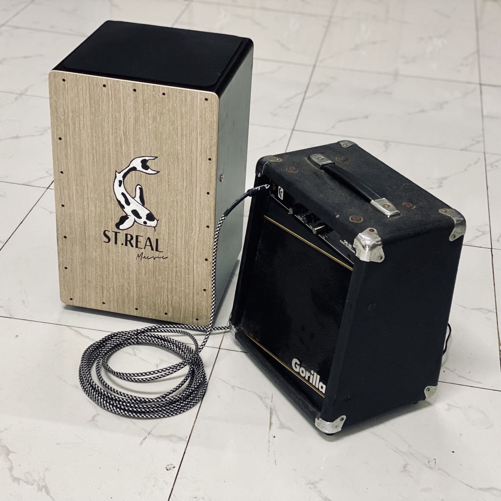 [MÃ giảm 40K]Trống Cajon ST.Real Guitar Sài Thành mã CJ-EQ8 có lắp EQ kết nối loa tặng kèm bao đựng,dây jack