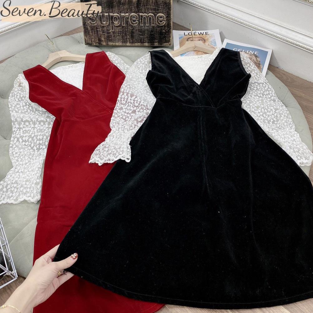 Sét váy yếm nhung kèm áo hoa ren hàng thiết kế cao cấp 7.beautyful $