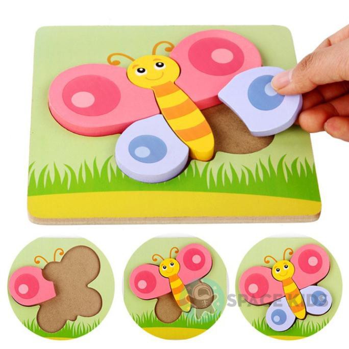 Đồ chơi montessori Tranh ghép hình gỗ 3D cho bé xếp hình thông minh phát triển trí tuệ SK03