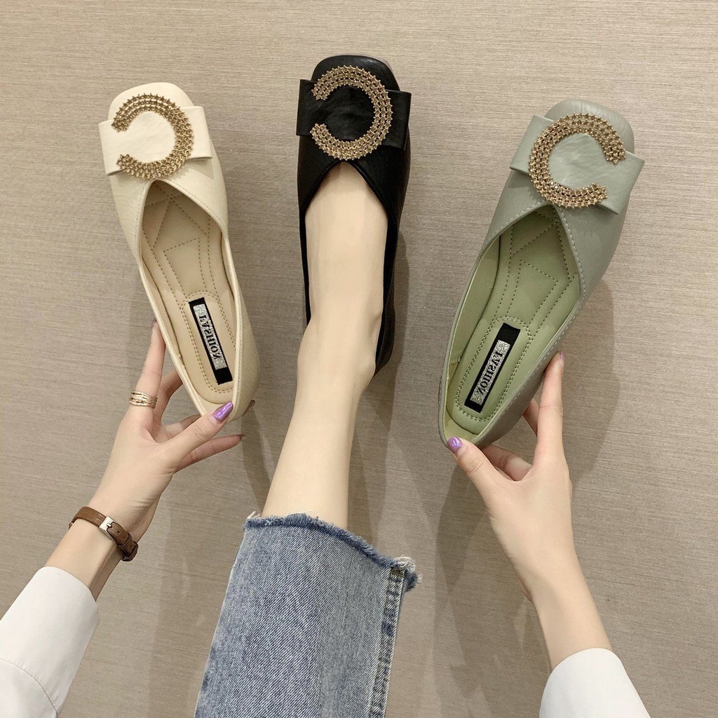 Giày búp bê mũi vuông thiết kế chống trượt thời trang xuân thu tiện dụng cho phụ nữ mang thai