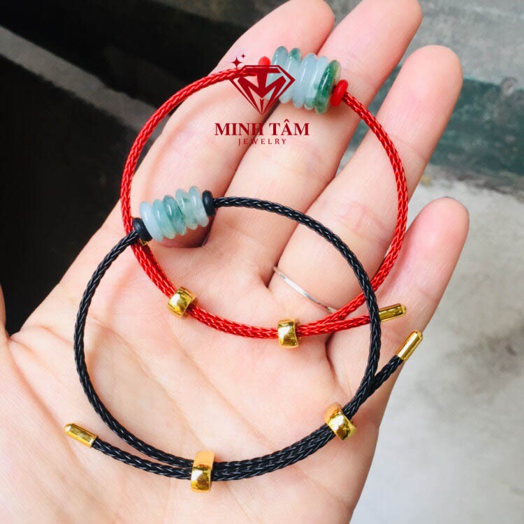 Vòng tay dây cước đồng điếu bạch ngọc,Vòng tay đồng điếu bạch ngọc mix dây kim loại-Minh Tâm Jewelry