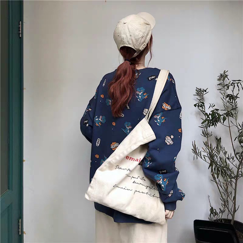 ÁO SWEATER NỈ KHỦNG LONG UNISEX VÀNG XANH THAN - ÁO IN HÌNH THÚ CUTE HOT | BigBuy360 - bigbuy360.vn