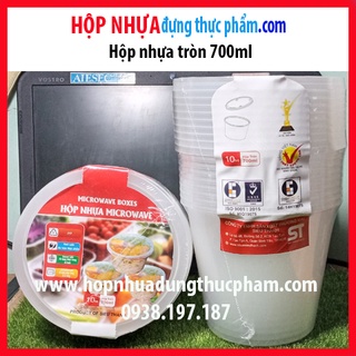 Combo 10 cái hộp nhựa tròn 700ml kèm nắp đựng Thực Phẩm / Thức Ăn / Kim Chi / Chân Gà/ Cơm văn phòng
