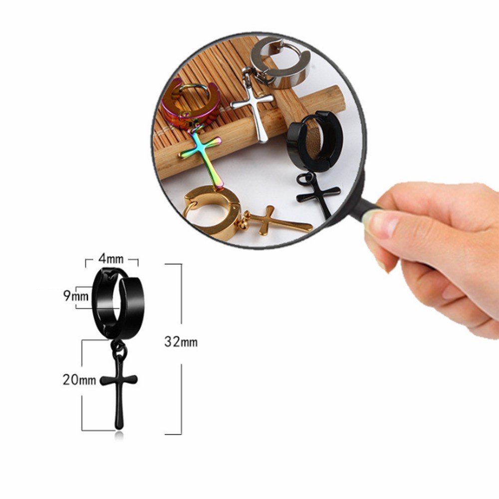 1 Bông Tai Xỏ Hình Thánh Giá Bằng Thép Không Gỉ Phong Cách Gothic Cho Nam Và Nữ