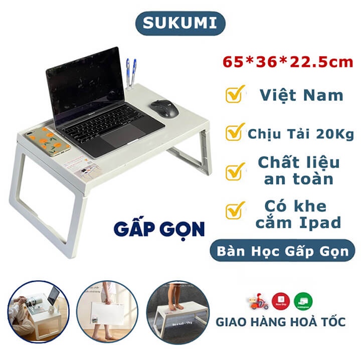 Bàn học gấp gọn có khe cắm IPad thông minh làm bằng nhựa cao cấp cho học sinh sinh viên, bàn học decor phòng cho bé