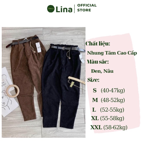 Quần Baggy Nữ Ống Rộng NhungTăm Cao Cấp Sang Chảnh Kèm Đai LÍNASTORE 015