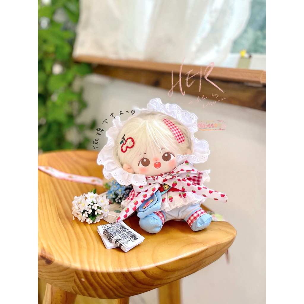 Bộ đồ Dâu mọng nướ cho bé doll 15cm 20cm