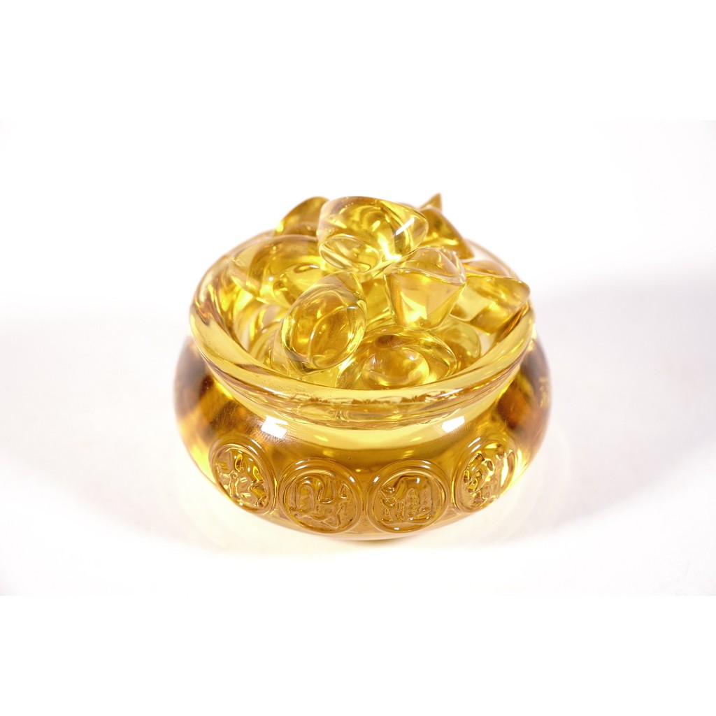 Hủ vàng bát tụ bảo bồn lưu ly 8cm + 20 thỏi vàng thần tài 2,5cm thờ Thần Tài cầu tài lộc