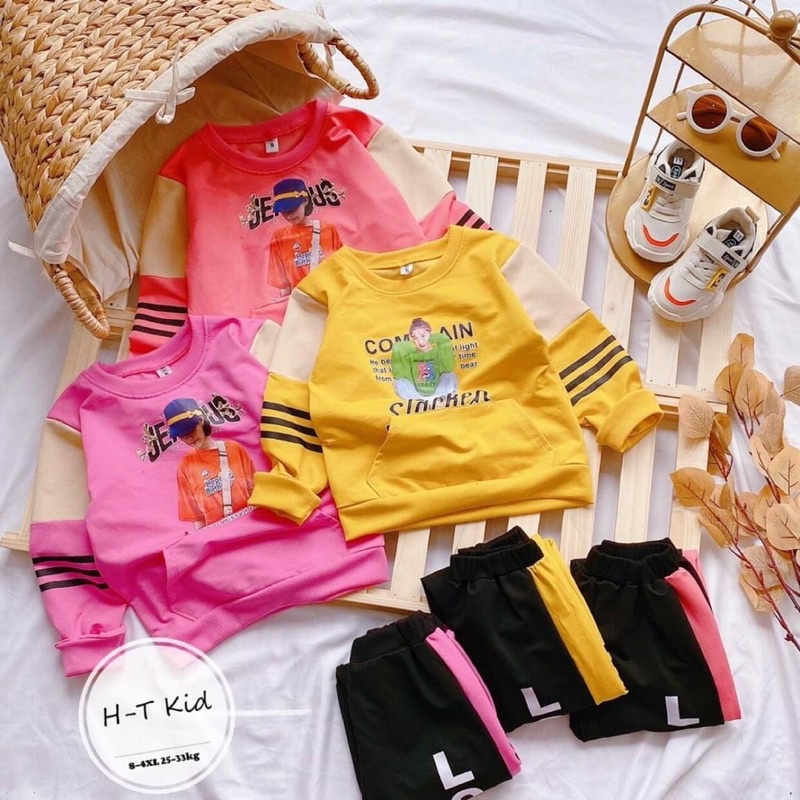 Bộ nỉ da cá bé gái size Đai 20-35kg