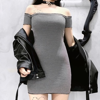 The fance | đầm thun gân ôm body trễ vai tôn dáng trend dress