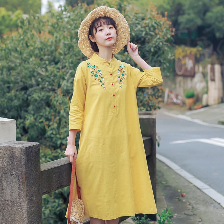 THANH LÝ HÀNG TỒN KHO Đầm bầu công sở cổ tàu thêu hoa hàng nhập Quảng Châu