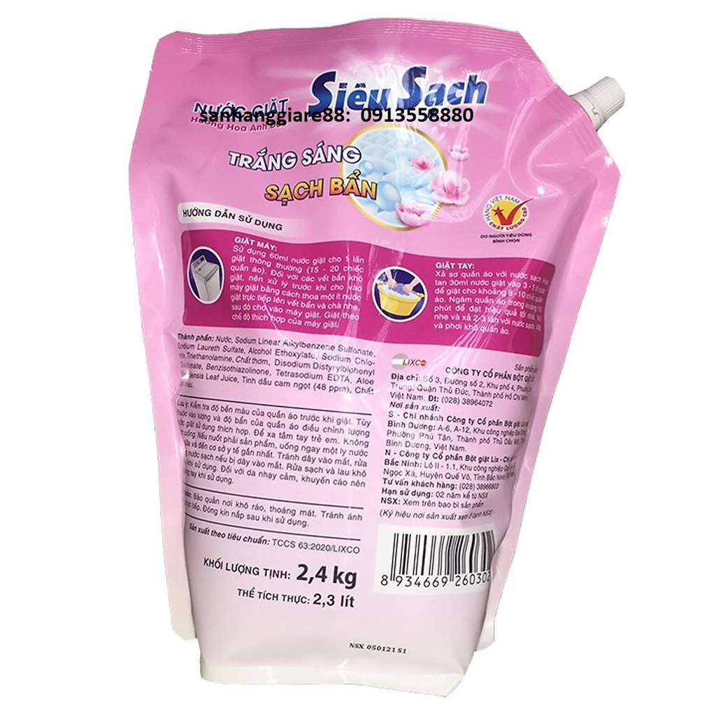 Nước giặt lix siêu sạch túi 2,4 kg - hương hoa anh đào thơm ngát - ảnh sản phẩm 3