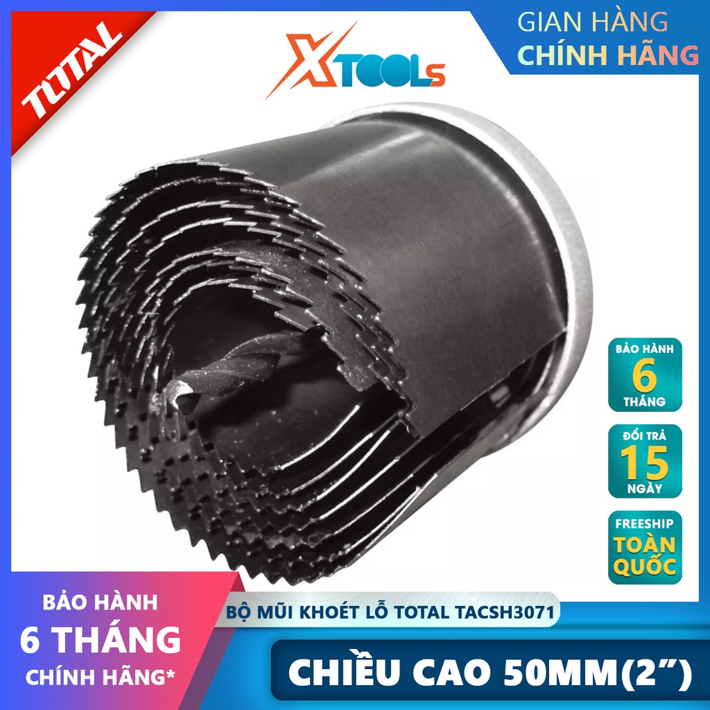 Bộ mũi khoét lỗ gỗ 7 chi tiết TOTAL TACSH3071 bộ 7 mũi khoét gỗ chất liệu thép cao cấp Đường kính lỗ khoét 26,32,38,45,5