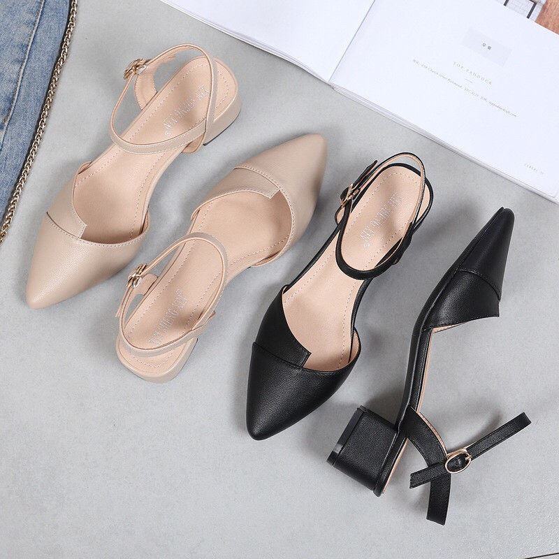 Sandal cao gót, sandal mũi nhọn gót vuông 5p siêu đẹp