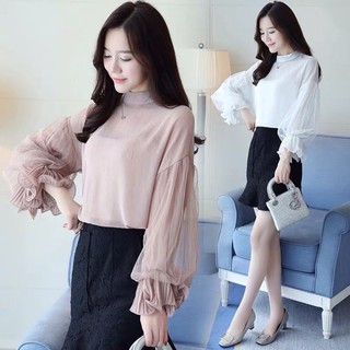 Áo von lụa tay bồng phối ren siêu xinhh