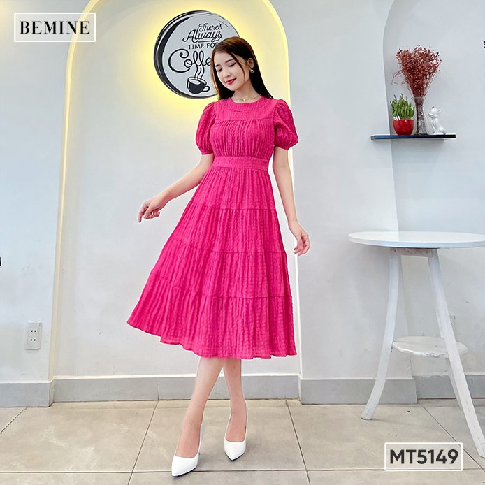 Đầm maxi đi biển nhún tay bồng BEMINE MT5149HONG