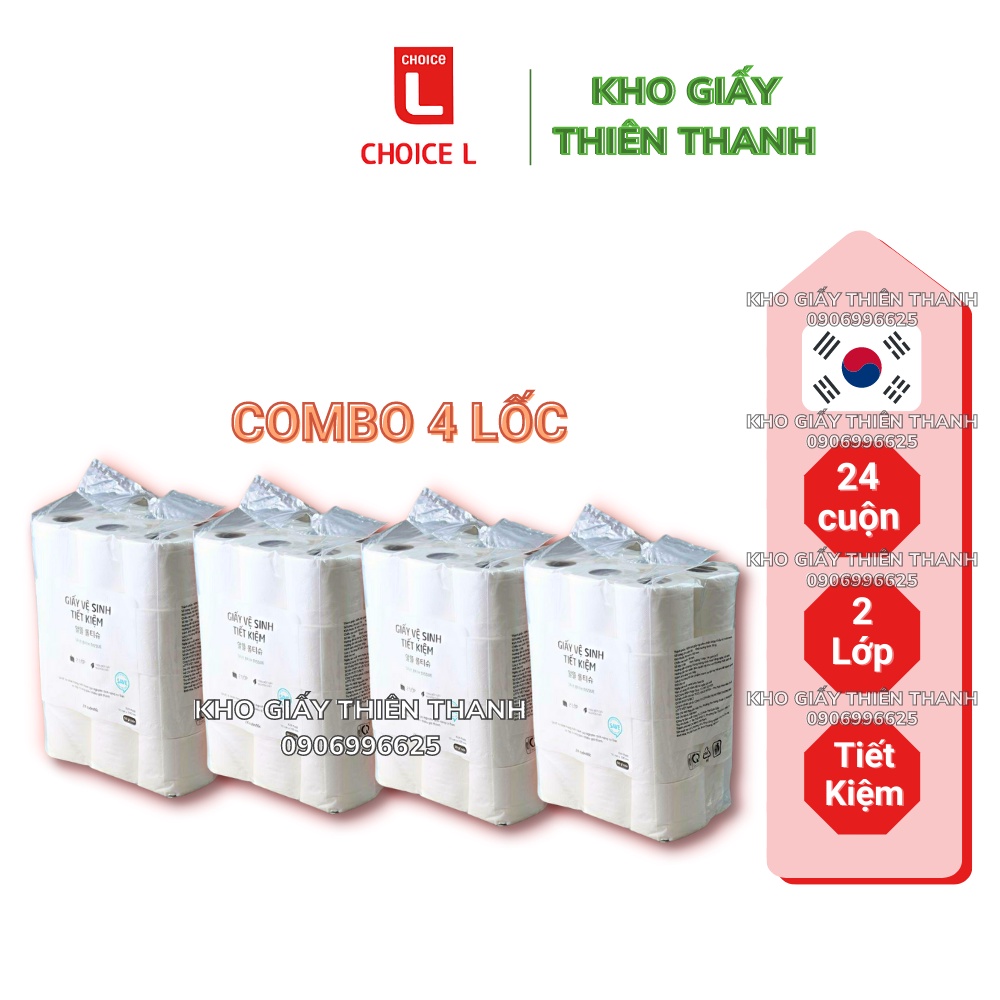 Combo 4 Lốc Giấy 24 Cuộn Hàn Quốc LOTTE Choice L Giấy 2 Lớp Siêu Mịn Siêu Tiết Kiệm 🍀 Kho Giấy Thiên Thanh 🍀