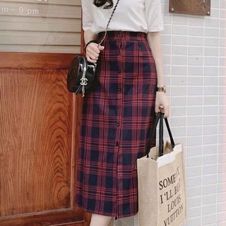 💥 CHÂN VÁY KẺ CARO CHỮ A PHỐI CÚC DÁNG DÀI HÀN QUỐC - CHÂN VÁY 💥