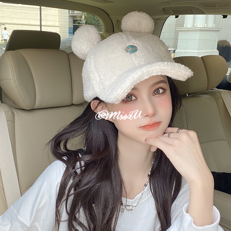 Mũ lưỡi trai lông cừu giữ ấm tai kiểu Hàn Quốc dễ thương cho nữ