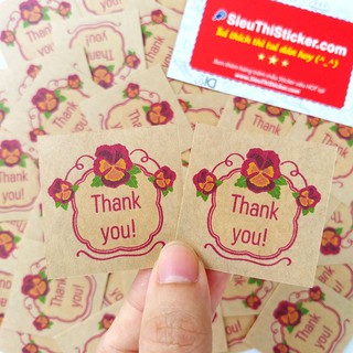 Tem kraft Thank you họa tiết cổ điển nổi bật mã TYCĐ04 trang trí túi giấy, hộp bánh, mứt,gói quà, gói hàng cảm ơn