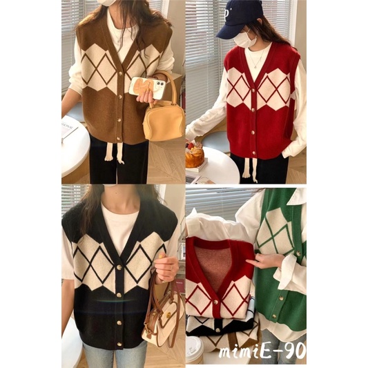 Áo Dệt Kim Nữ Cộc Tay Cổ Chữ V Cài Khuy Đính Đá Phong Cách Hàn Quốc Mới