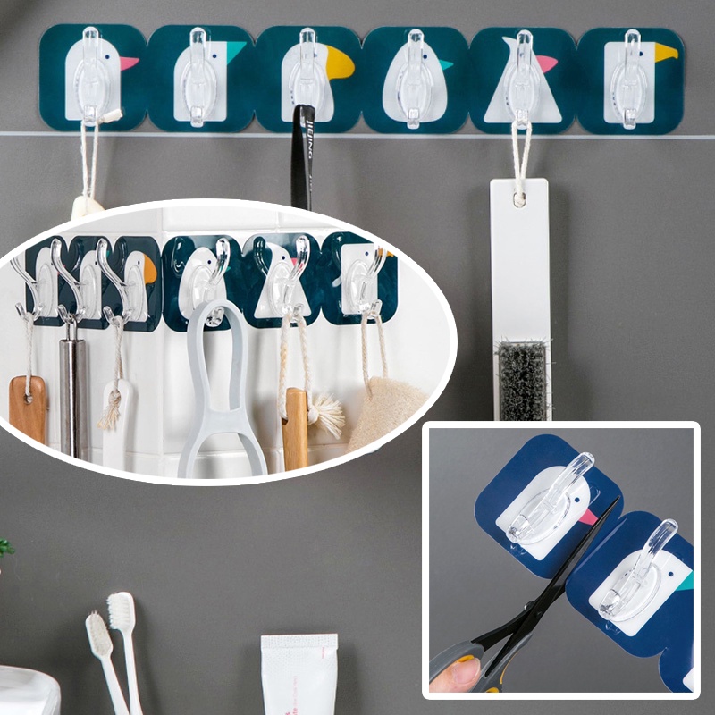 Móc Dán Tường 6 Móc Dán Được Bề Mặt Góc Tường, Có Thể Cắt Rời Tiện Lợi - C22