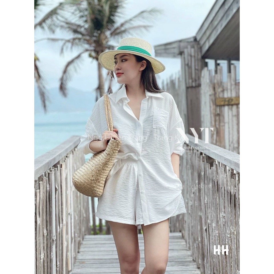 Sét bộ Áo sơ mi đũi dài tay nhiều màu quần đùi cá tính