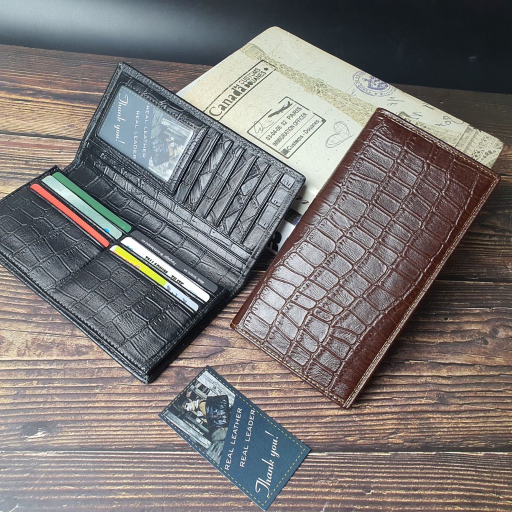 Ví dài nam nữ da bò thật vân cá sấu WL123VB   - 100% da bò thật, BH 3 năm