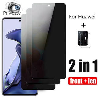 2 in 1 Kính Cường Lực Chống Nhìn Trộm + lực bảo vệ Camera Huawei P20 P30 P40 Lite Pro Mate 20 X Nova 3i 5T 7i 7 Se 8i Honor 8X Y7a Y7 2019 Y9 Y7P Y5P Y6P Y6s Prime Y9s