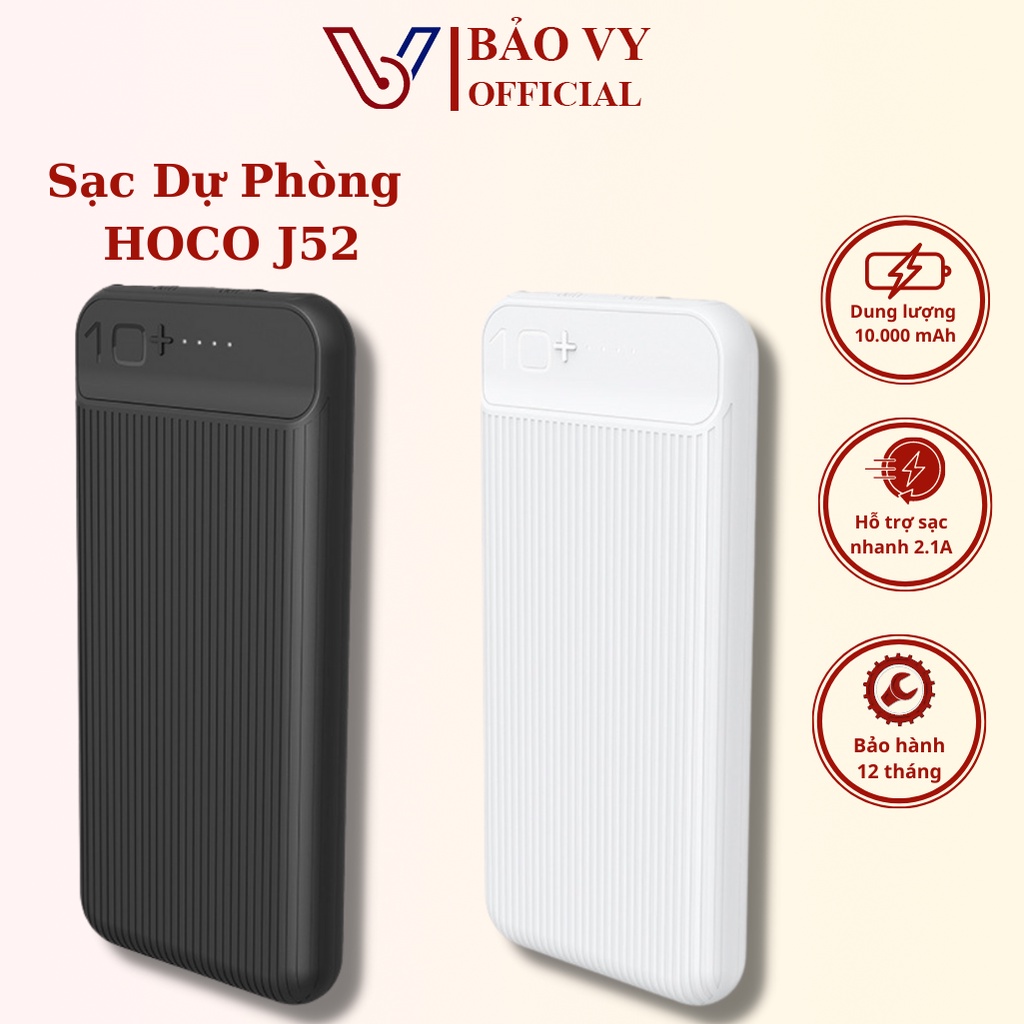 Cục sạc dự phòng 10000mAh HOCO J52, pin dự phòng chính hãng sạc nhanh 2A dùng cho iphone samsung xiaomi  - BAOVY