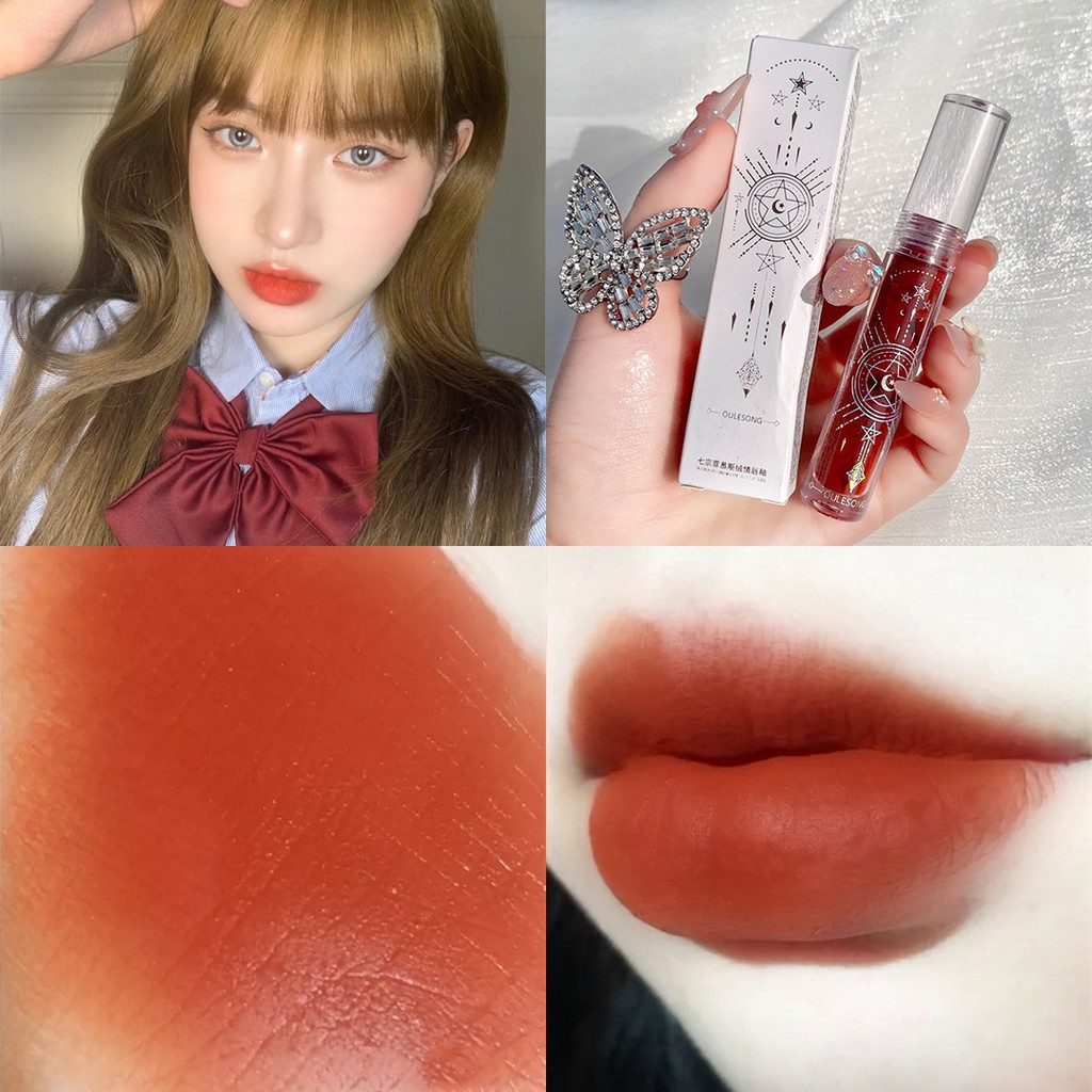 Son kem tint lì gương OULESONG hoa Đỏ trong suốt sang chảnh không ​dính trôi hủ son bùn