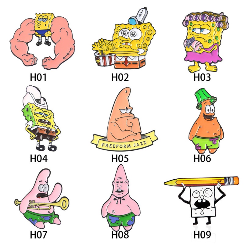 Nuserw GDHY SpongeBob Anime Series Brooch 16 Styles Sponge Bob Enamel Pins Sea Stars Barnacle Boy Pineapple House For Kids Button Badge-in Brooches From Jewelry &amp; Accessorie