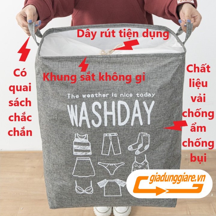 Túi đựng chăn mền drap quần áo Washday vải vintage giỏ đựng cất đồ có quai xách chống ẩm chống bụi - giadunggiare.vn