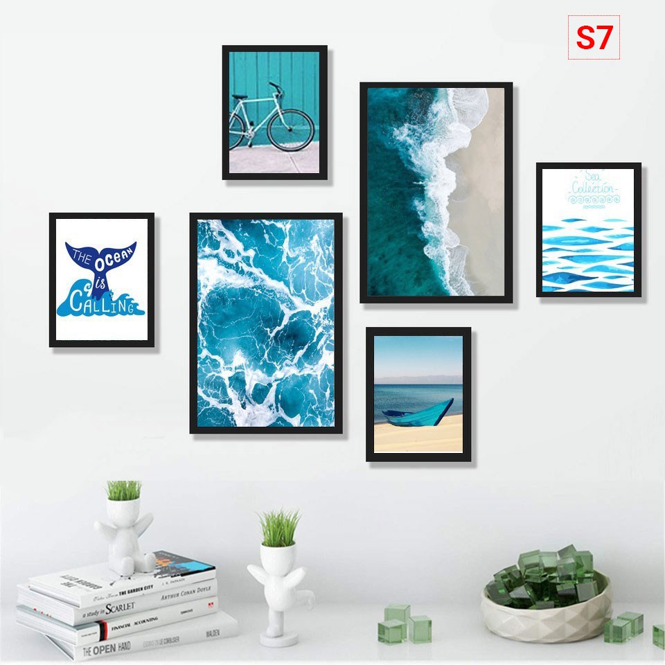Set bộ 6 tranh hiện đại , tặng kèm đinh, không cần khoan tường