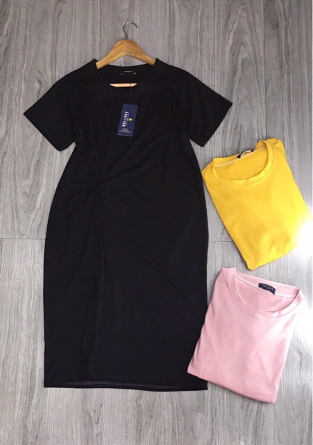 Đầm suông-váy xoắn eo cổ tròn dáng suông xẻ đùi chất cotton mát | BigBuy360 - bigbuy360.vn