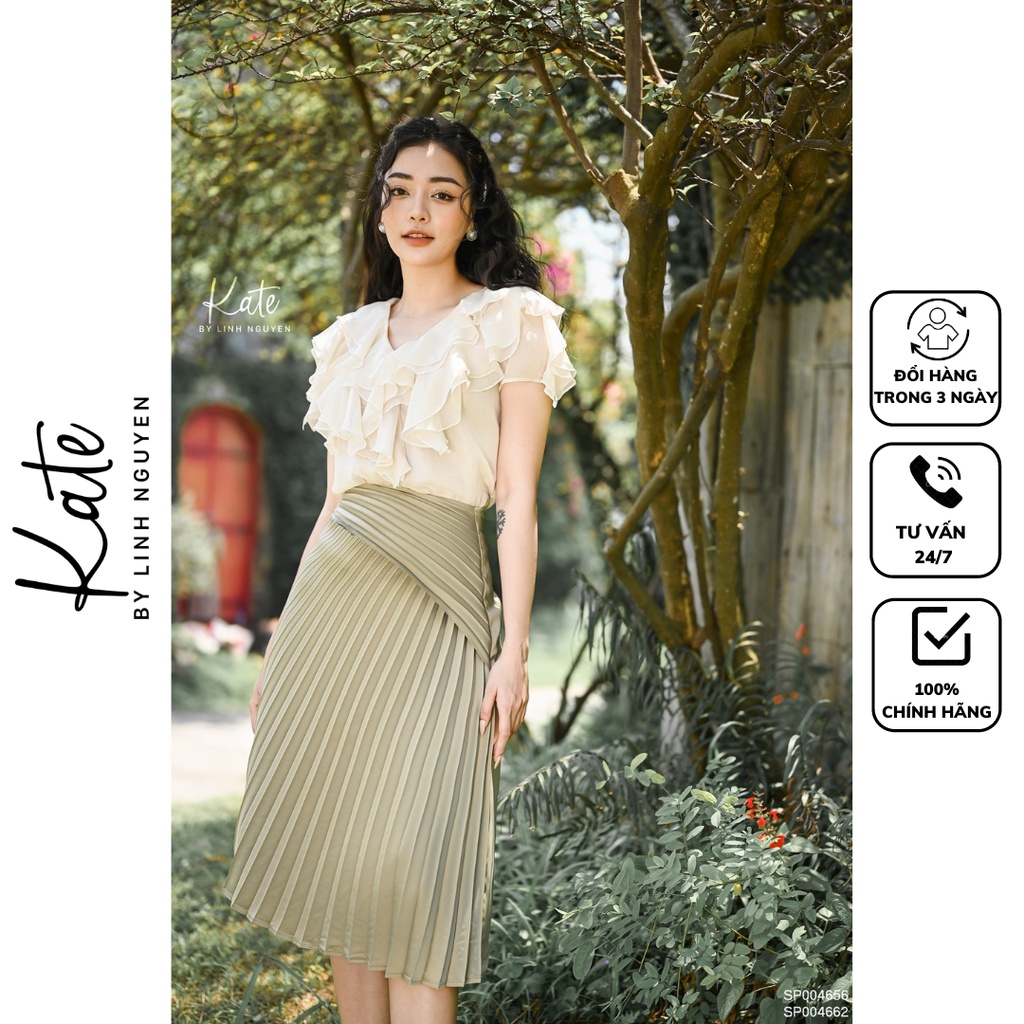 Áo tơ cổ tim bèo ngực 4656 chân váy lụa cốm dập ly quạt 4662 thời trang thiết kế KATE By Linh Nguyen