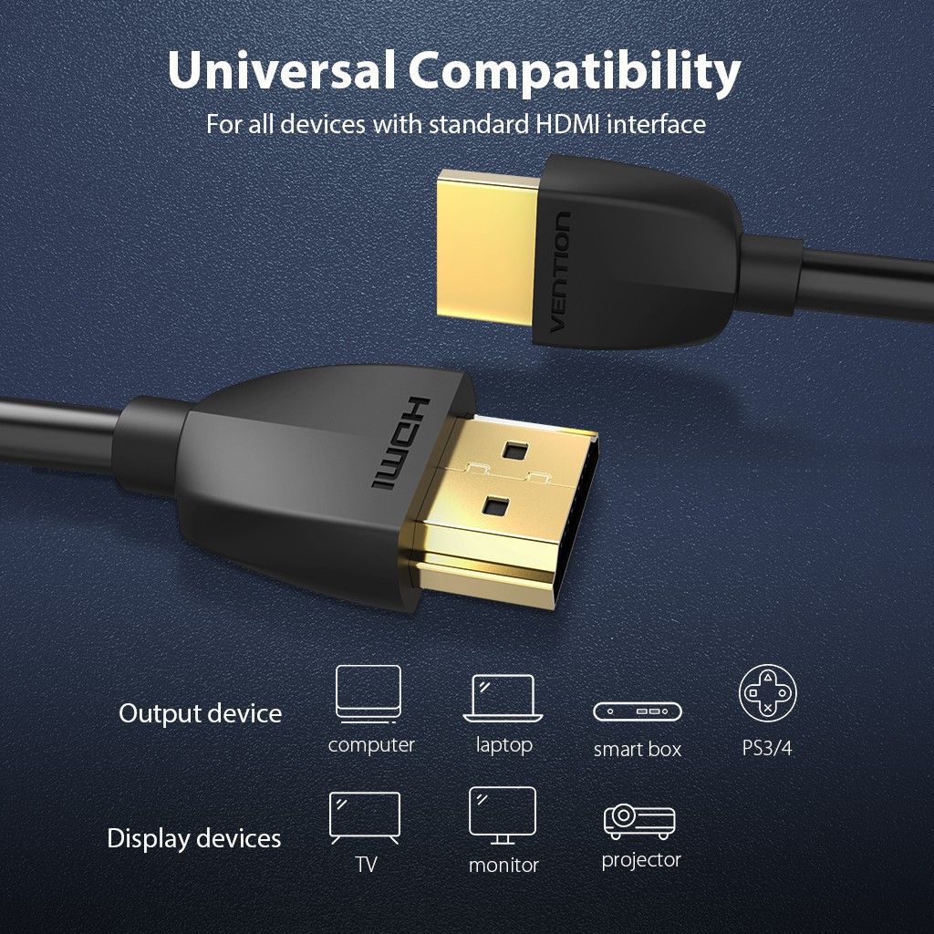 kemkem  Dây cáp HDMI hai.0 VENTION siêu mỏng hỗ trợ 4K 60Hz 3D đầu mạ vàng cho Apple/ TV/ máy chiếu/ PS4 4 4