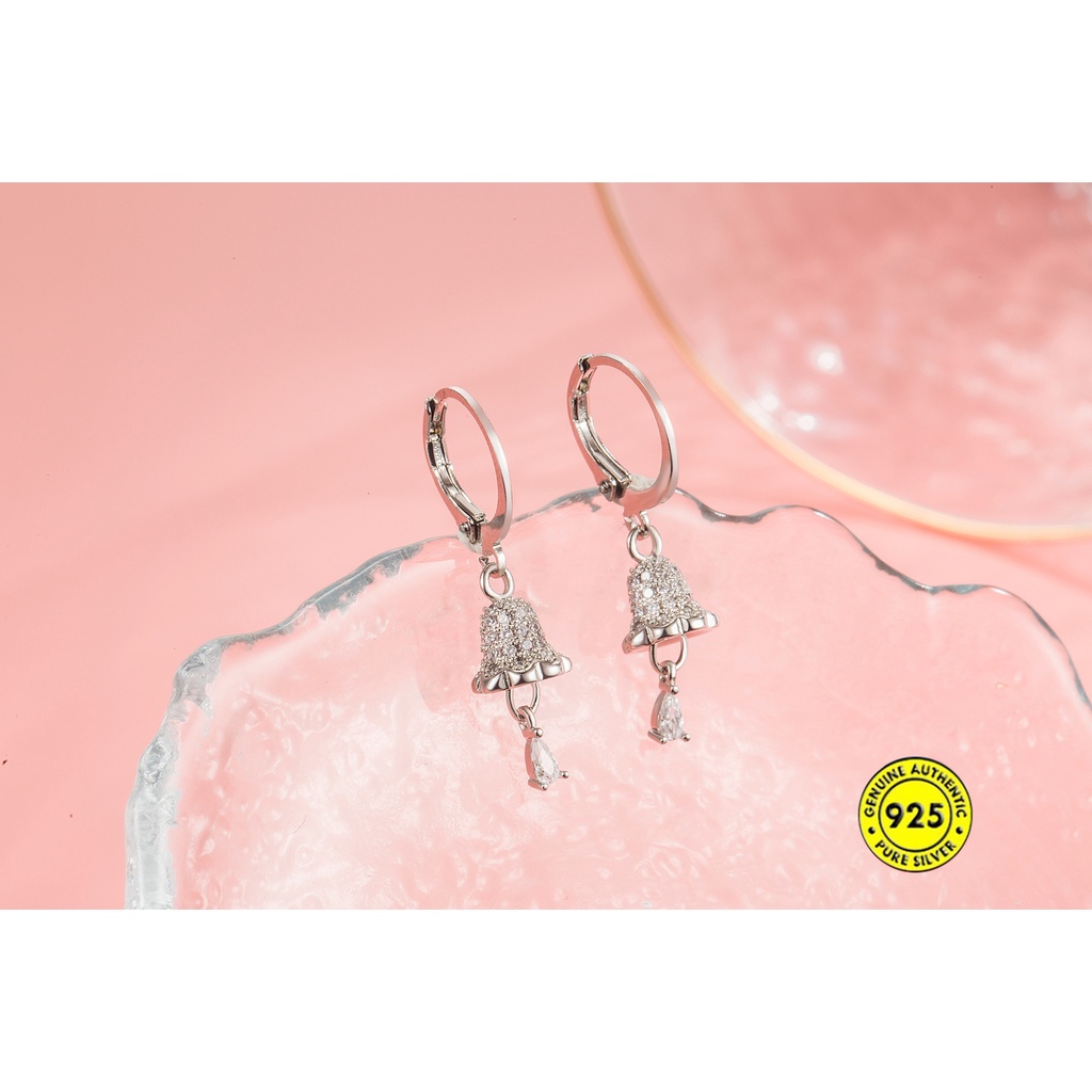 Bông Tai Mạ Bạc 925 Hình Chuông Gió Đính Kim Cương Phong Cách Retro Hàn Quốc